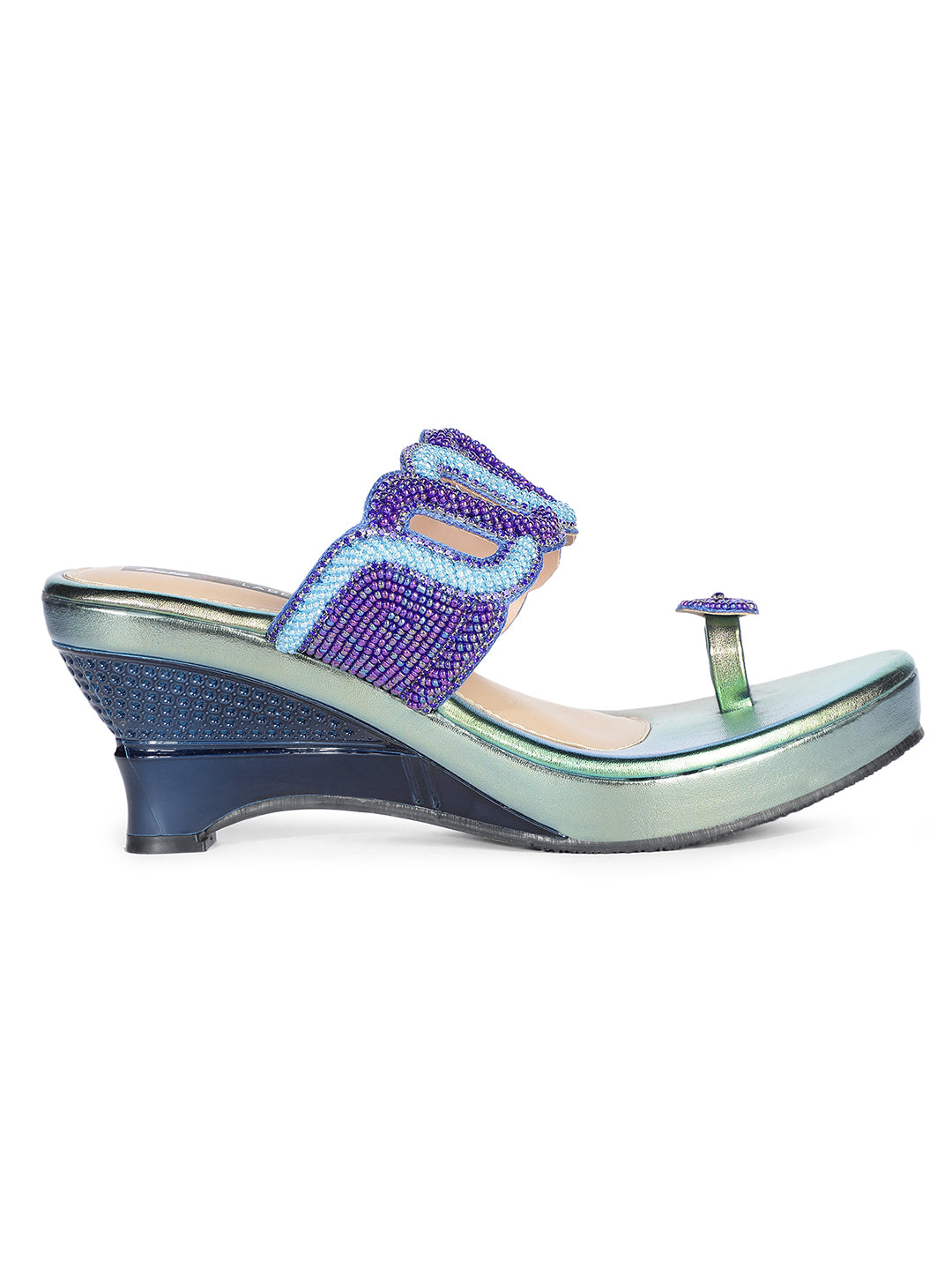 Bata Women Blue Wedge Heel Toe Ring Sandal - Blue - View 2