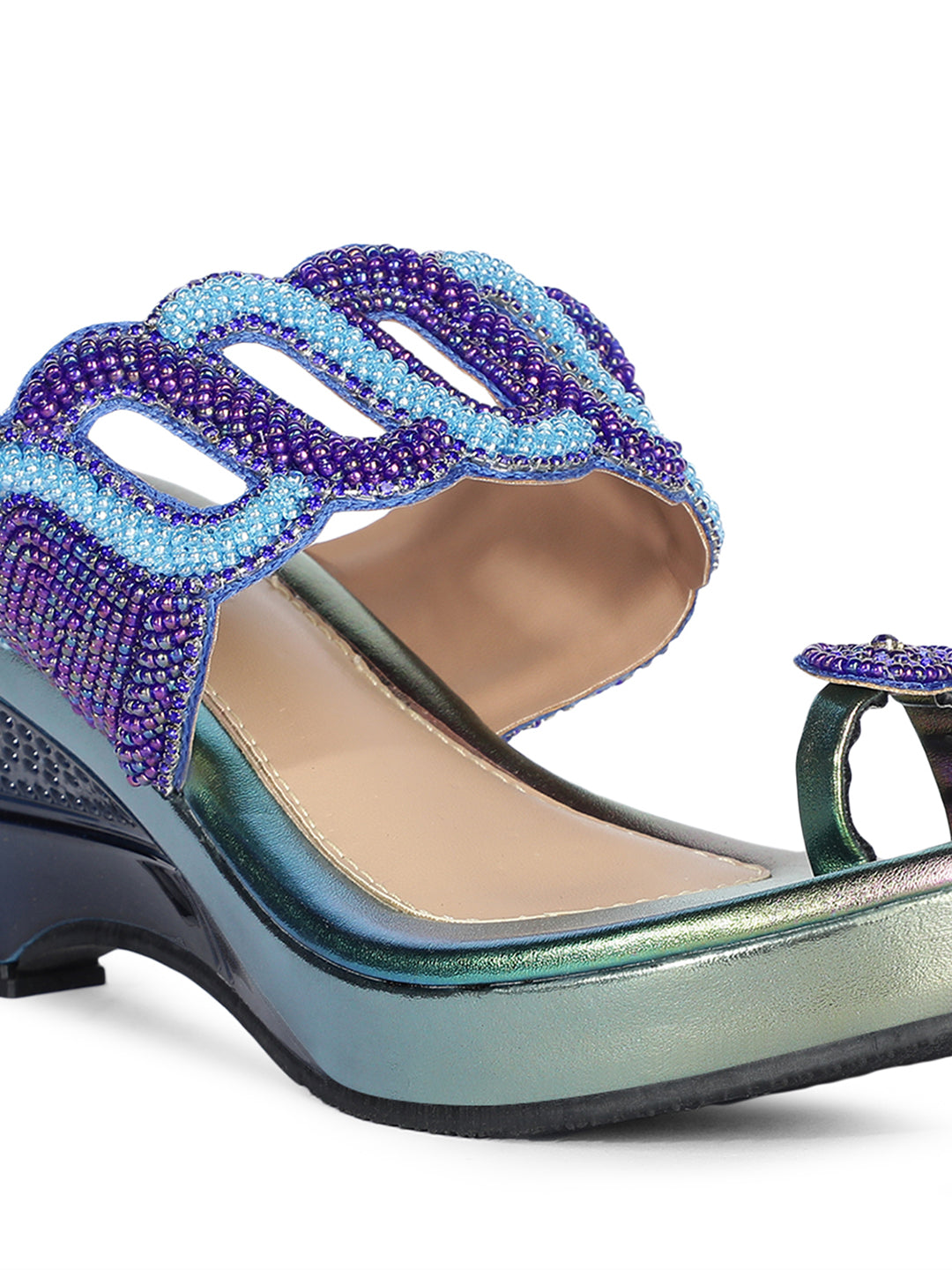 Bata Women Blue Wedge Heel Toe Ring Sandal - Blue - View 5