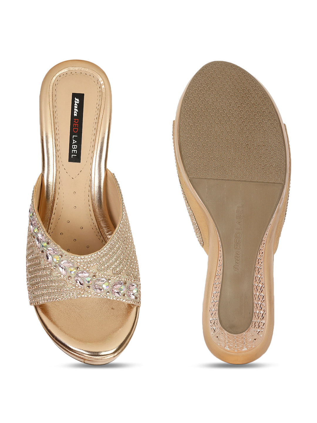 Bata Women Rose Gold Wedge Heel Mule Sandal - Rose Gold - View 4