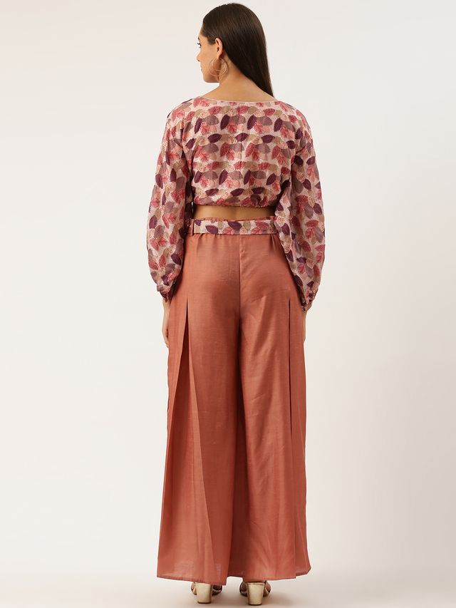 Bollywood Vogue Ready To Wear Multicolored Chinon Crop Top N Palazzo