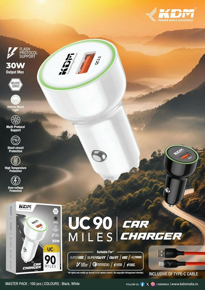 KDM – UC90 Miles Car Charger 30W power via a USB port (Multicolors)