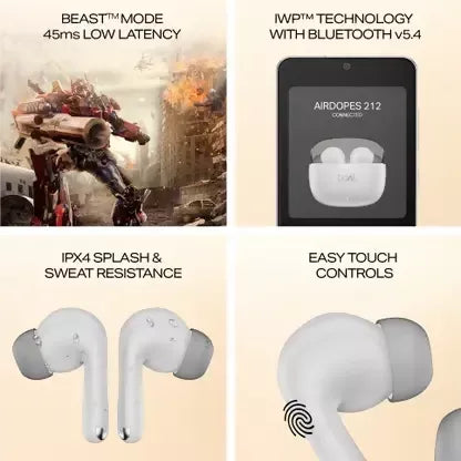 boAt Airdopes 212, Stream Ad Free Music via App Bluetooth (Ivory, In the Ear)