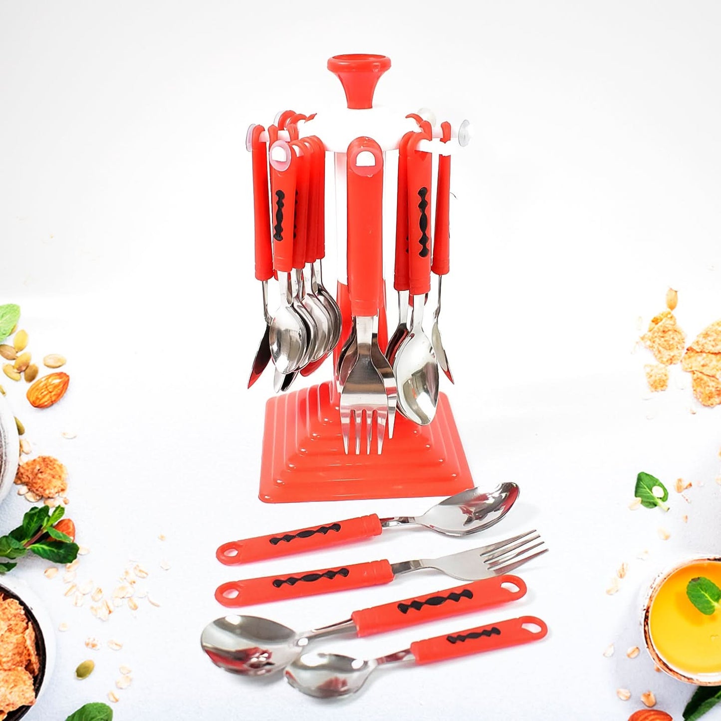 Classic 24-Piece Stainless Steel Cutlery Set with Stand – Elegant Dining Table Set