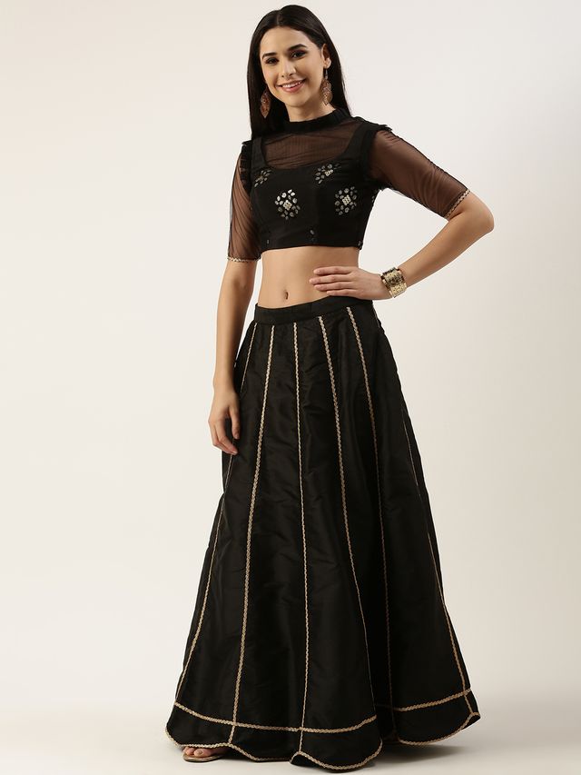 Bollywood Vogue Ready To Wear Black Embroidered Kali Lehenga Set
