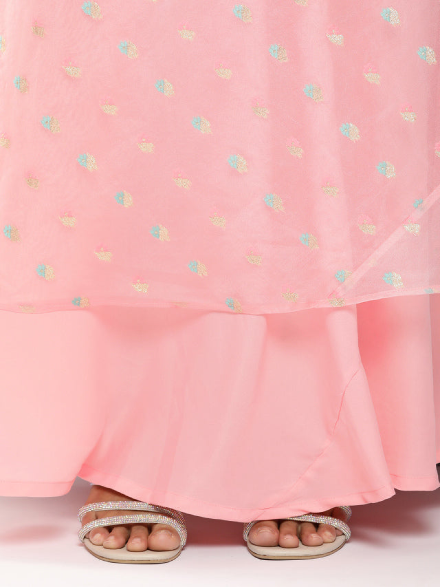 Bollywood Vogue Ready To Wear Pink Organza Jacquard Maxi Dress