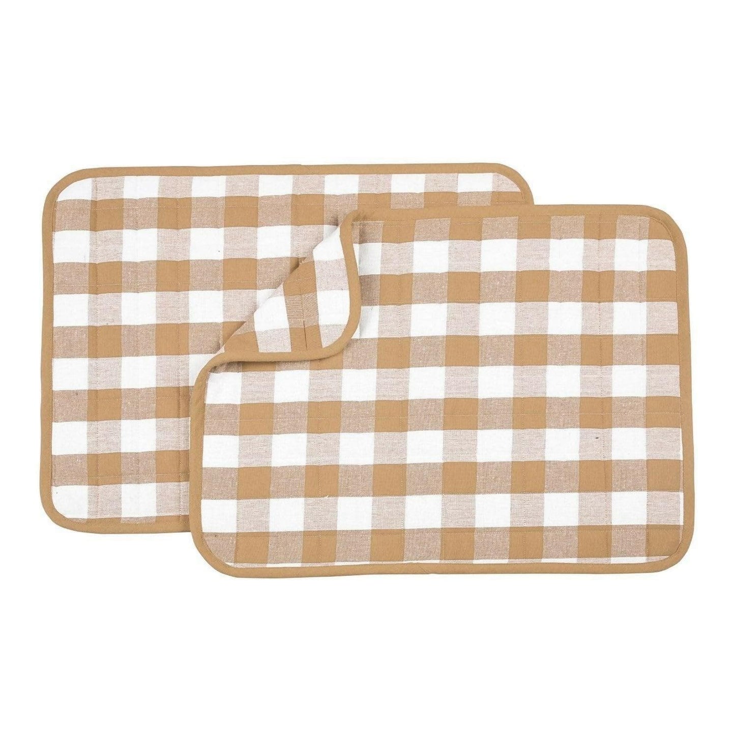 Dish Drying Mat for Kitchen Utensils, Reversible Absorbant Cotton Checks drying Mats, Washable, Counter top Cushion Pad Tableware, 46x61 Cms Beige by Lushomes (18x24 Inches, Set of 2) - HalfPe