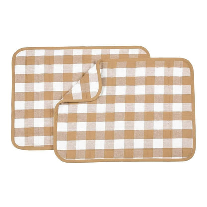 Dish Drying Mat for Kitchen Utensils, Reversible Absorbant Cotton Checks drying Mats, Washable, Counter top Cushion Pad Tableware, 46x61 Cms Beige by Lushomes (18x24 Inches, Set of 2) - HalfPe