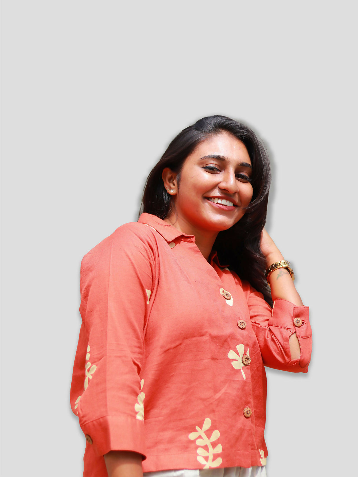 Women's Rust Orange Cotton-Linen Boxy Shirt