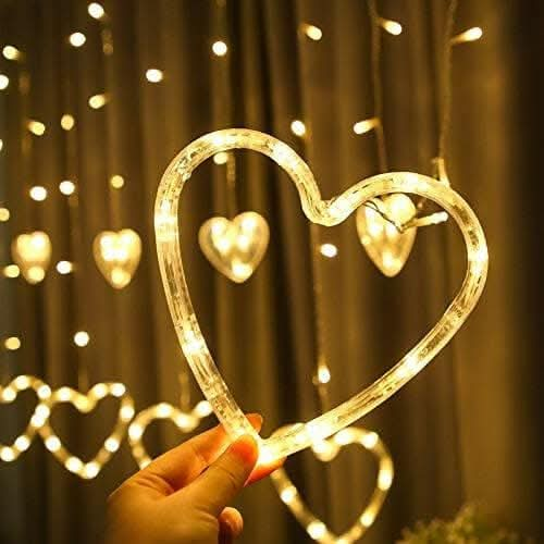 Heart String Lights 6 Big Heart 6 Small Heart LED Garland Warm Curtain Light with Different Flashing Modes Indoor and Outdoor Decoration Warm Love Heart Lights - HalfPe