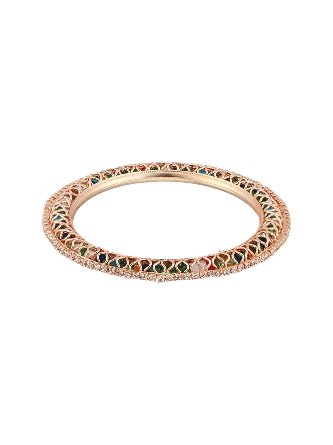 Set Of 4 Rose Gold Plated Stone-Studded Crystal-Beaded Bangles