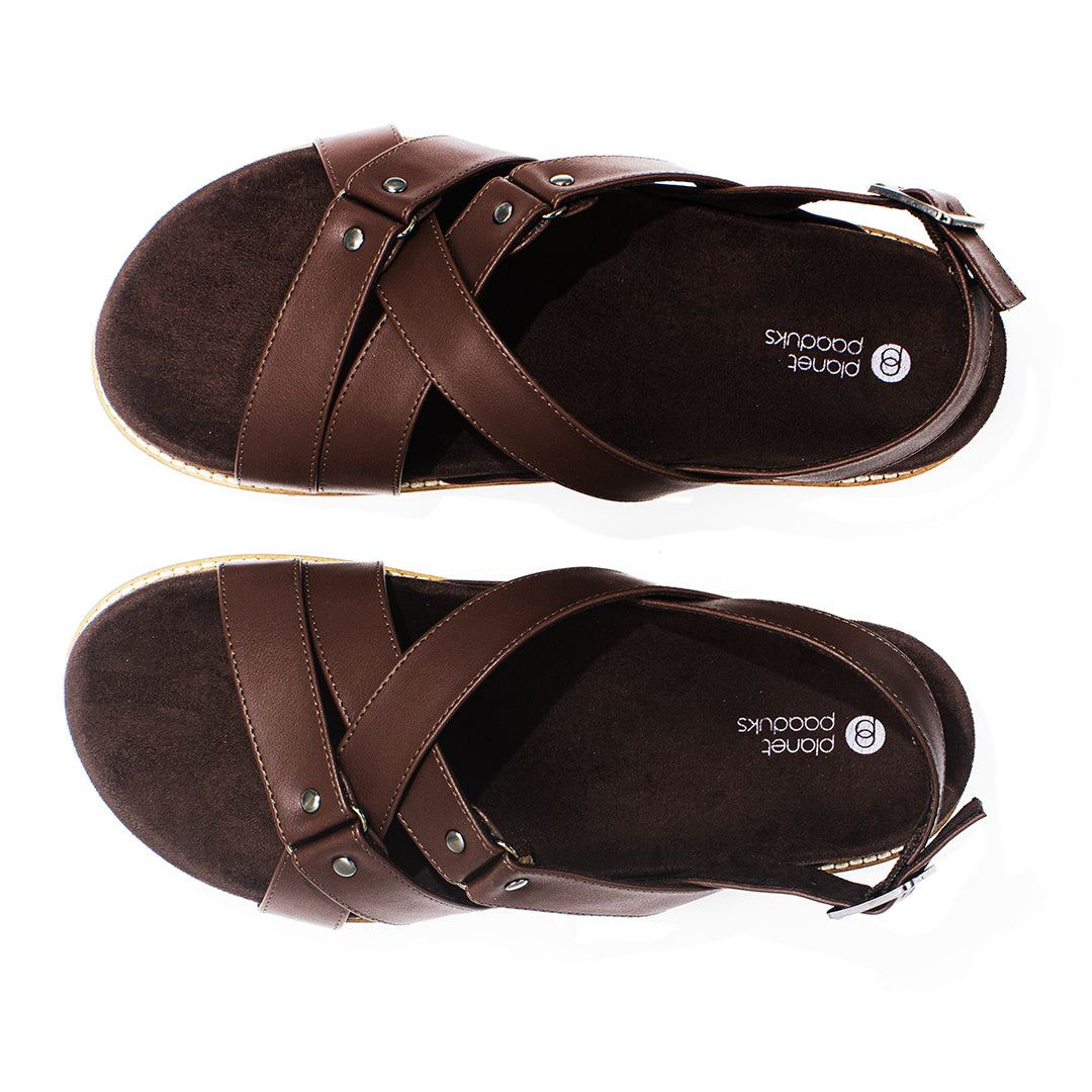 Fox Luxe Crossover Vegan Leather Brown Men Sandals Planet Paaduks