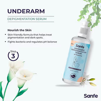Sanfe Underarm Lightening & Depigmentation Serum for Women - 100ml with Sea Grape and Green SeaWeed Extracts Treats Hyperpigmentation & Dark Spots Natural Underarm Brightening MSDS Certified
