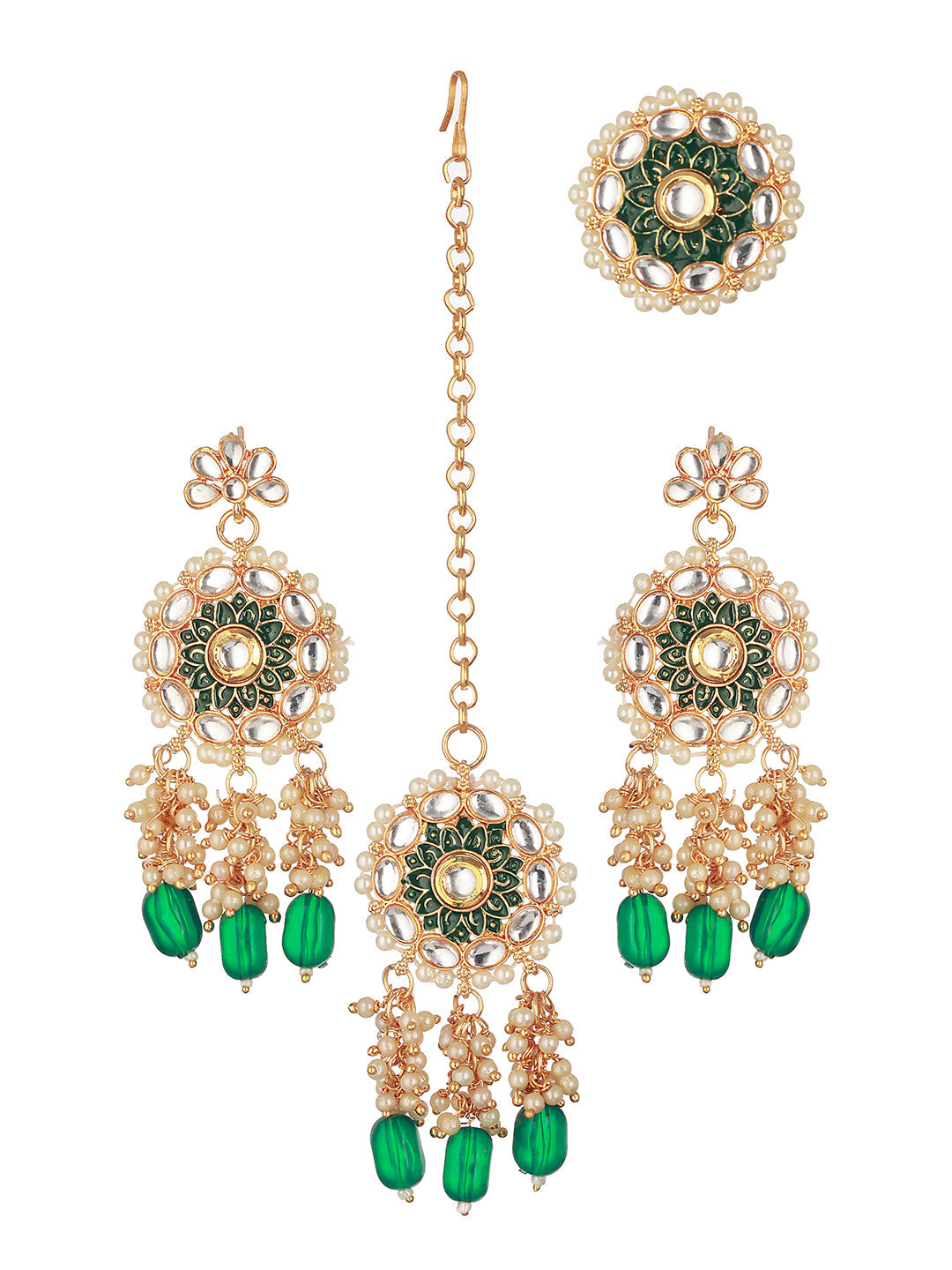 Gold-Plated Kundan Studded & Beaded Jewellery Set