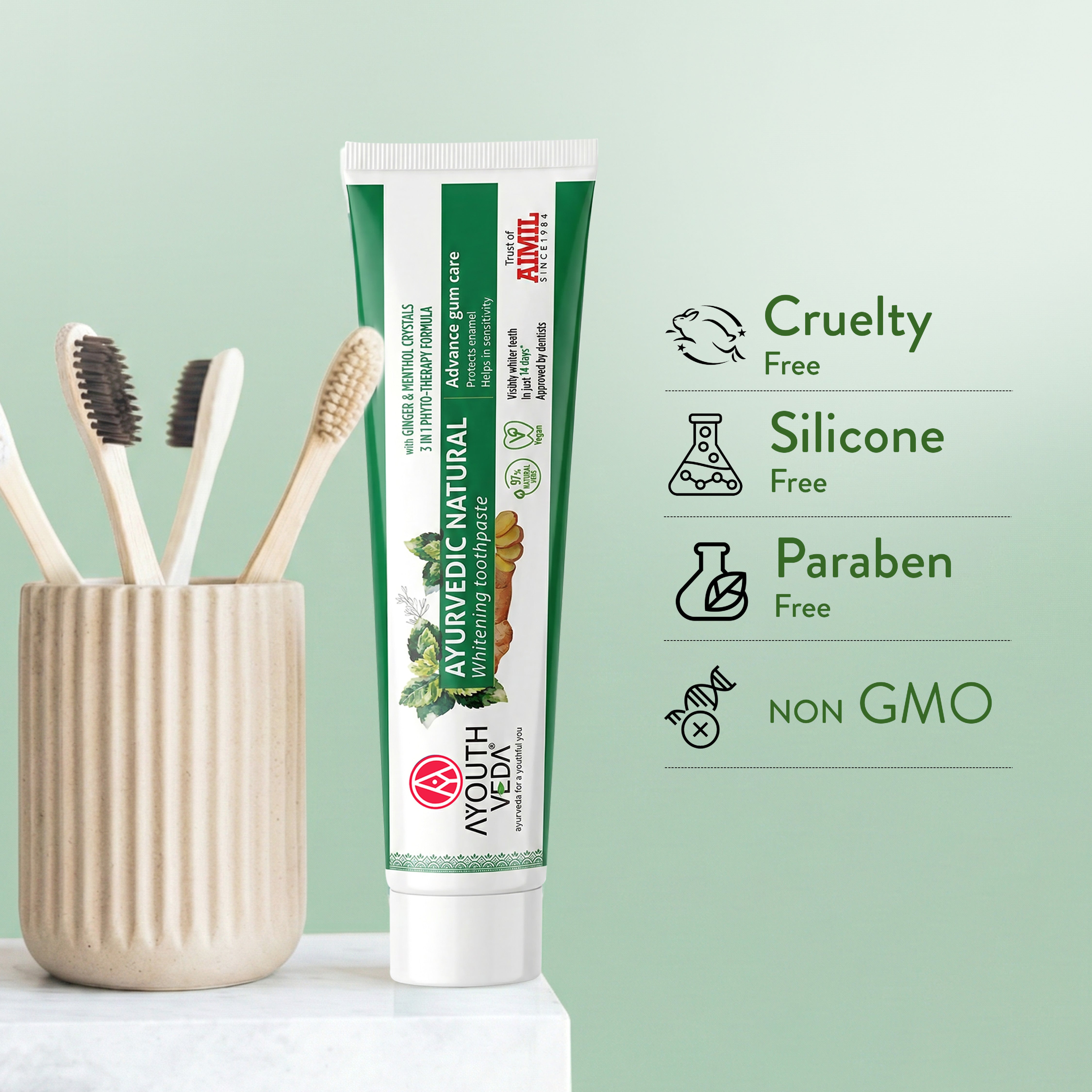 Ayurvedic Natural Whitening toothpaste Pack of 3 (100 gm) Aimil Ayouthveda