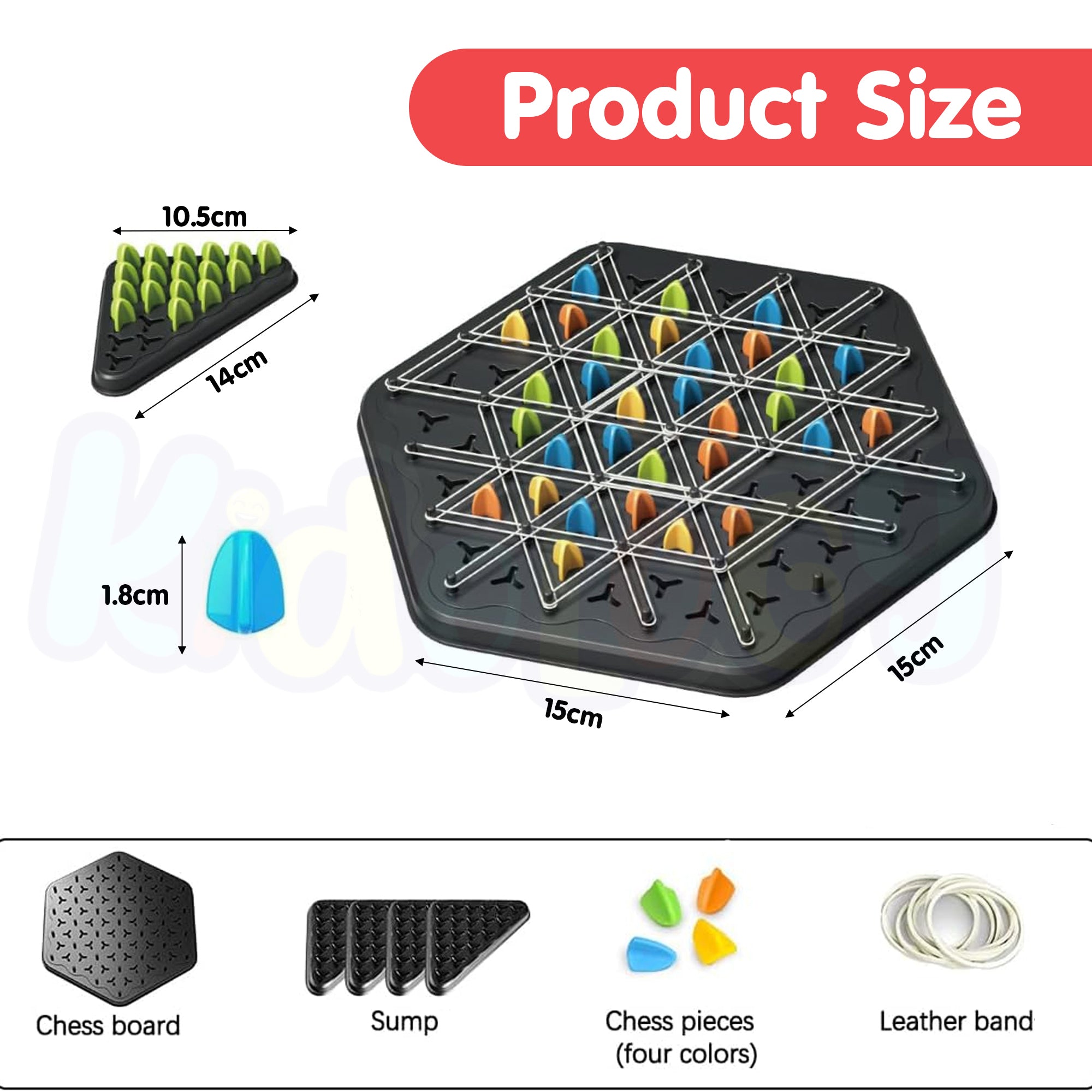 Kidology Chain Triangle Chess Game Triggle Rubber Band Game for Kids & Adults, Fun Family Board Game, Brain Teaser Puzzle, Interactive Chess Set for 2-4 Players, Multicolour
