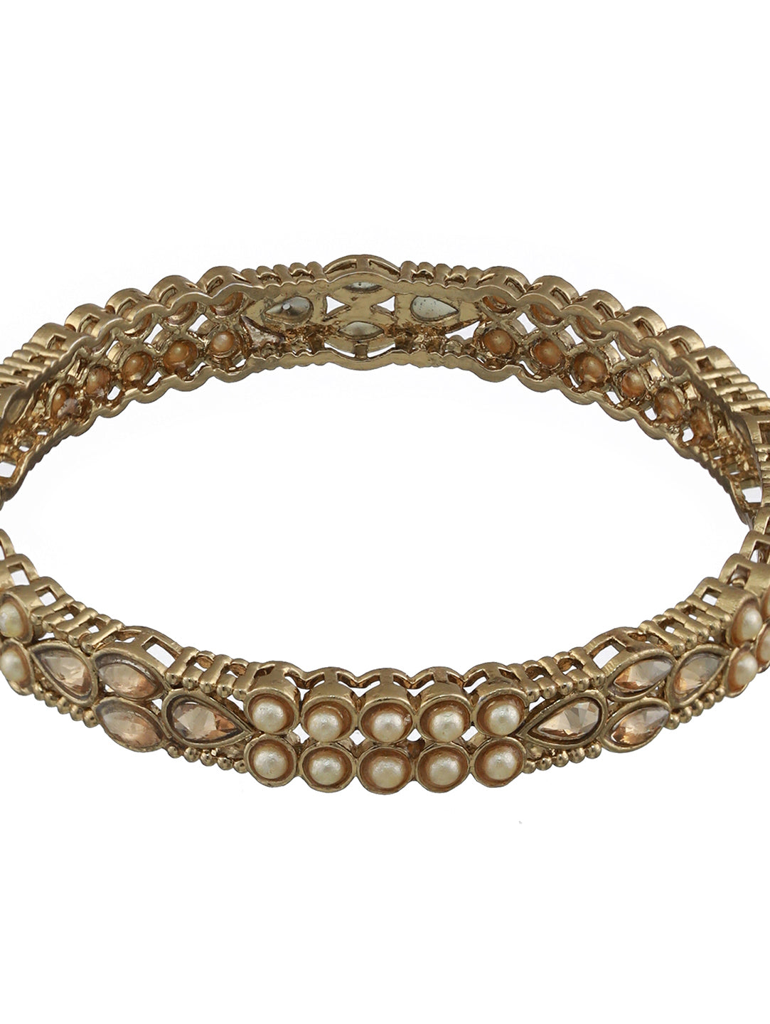 Set Of 4 Gold-Plated Kundan Studded & Pearls Beaded Bangles