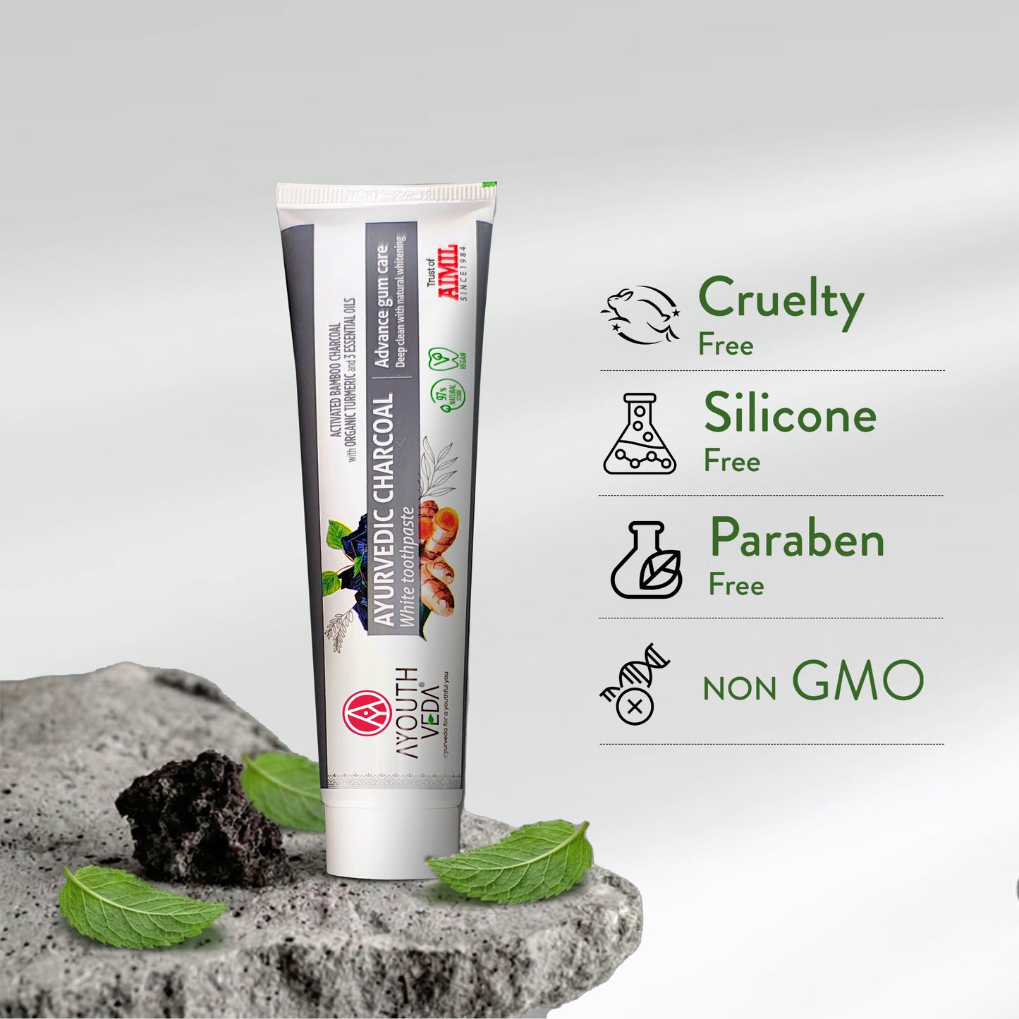 Ayurvedic Charcoal White toothpaste Pack of 4 (100 gm) Aimil Ayouthveda