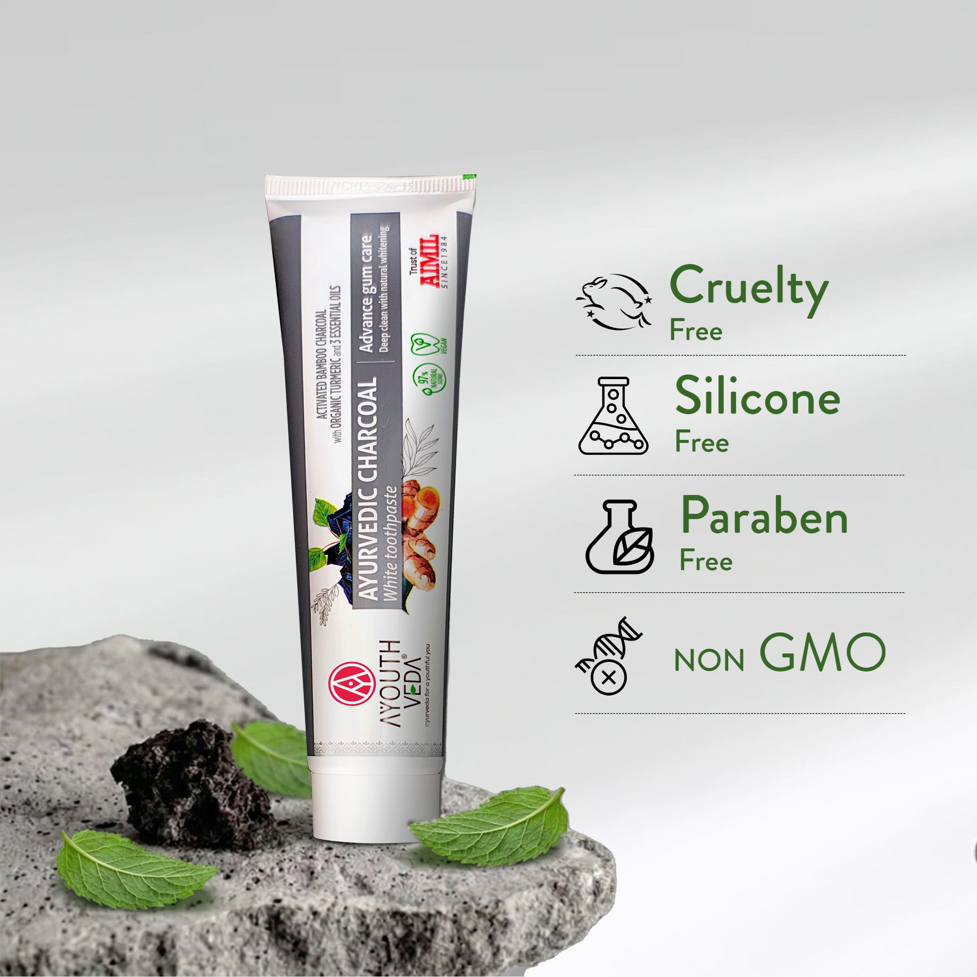 Ayurvedic Charcoal White toothpaste Pack of 4 (100 gm) Aimil Ayouthveda