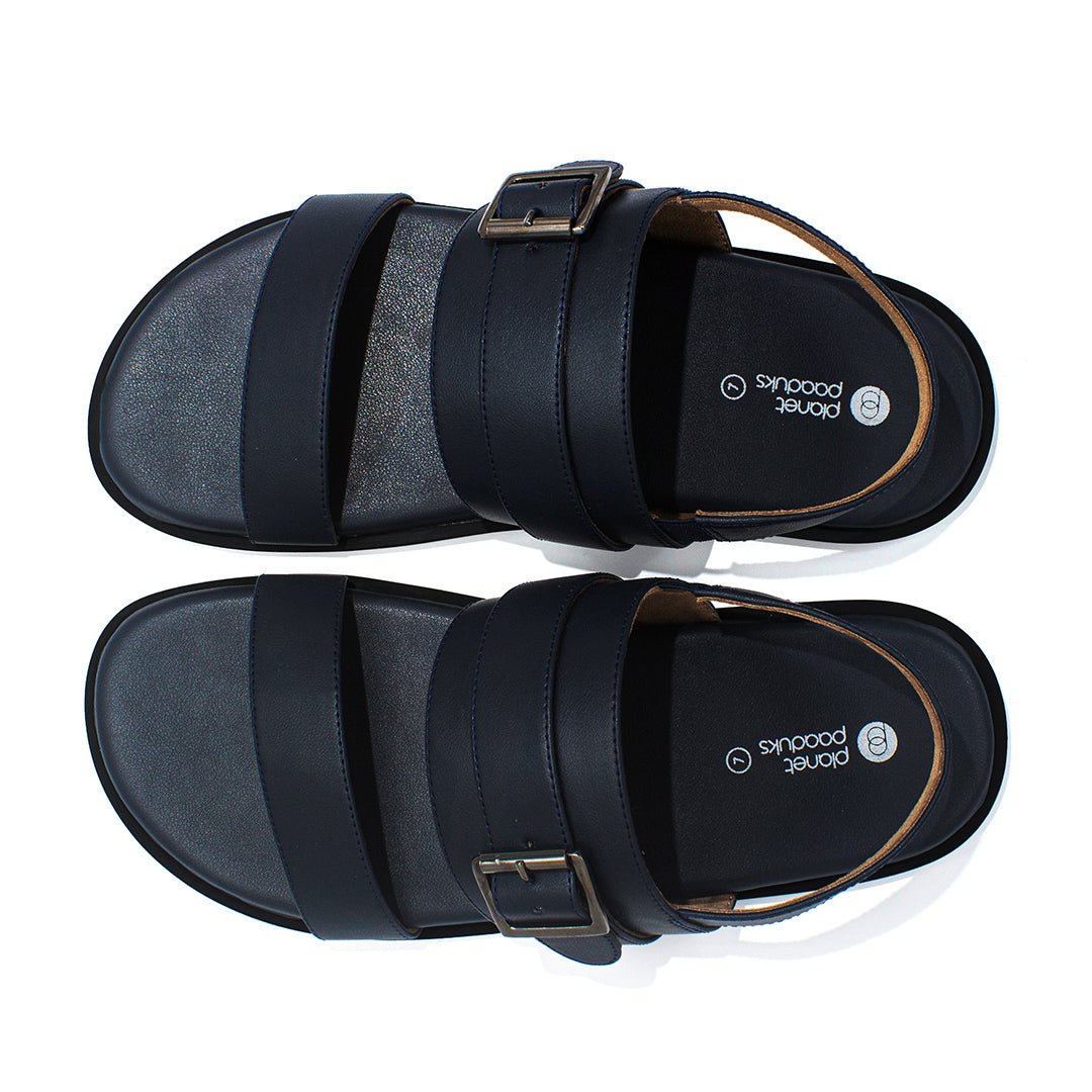 Leo Dual Strap Vegan Leather Blue Men Sandals Planet Paaduks