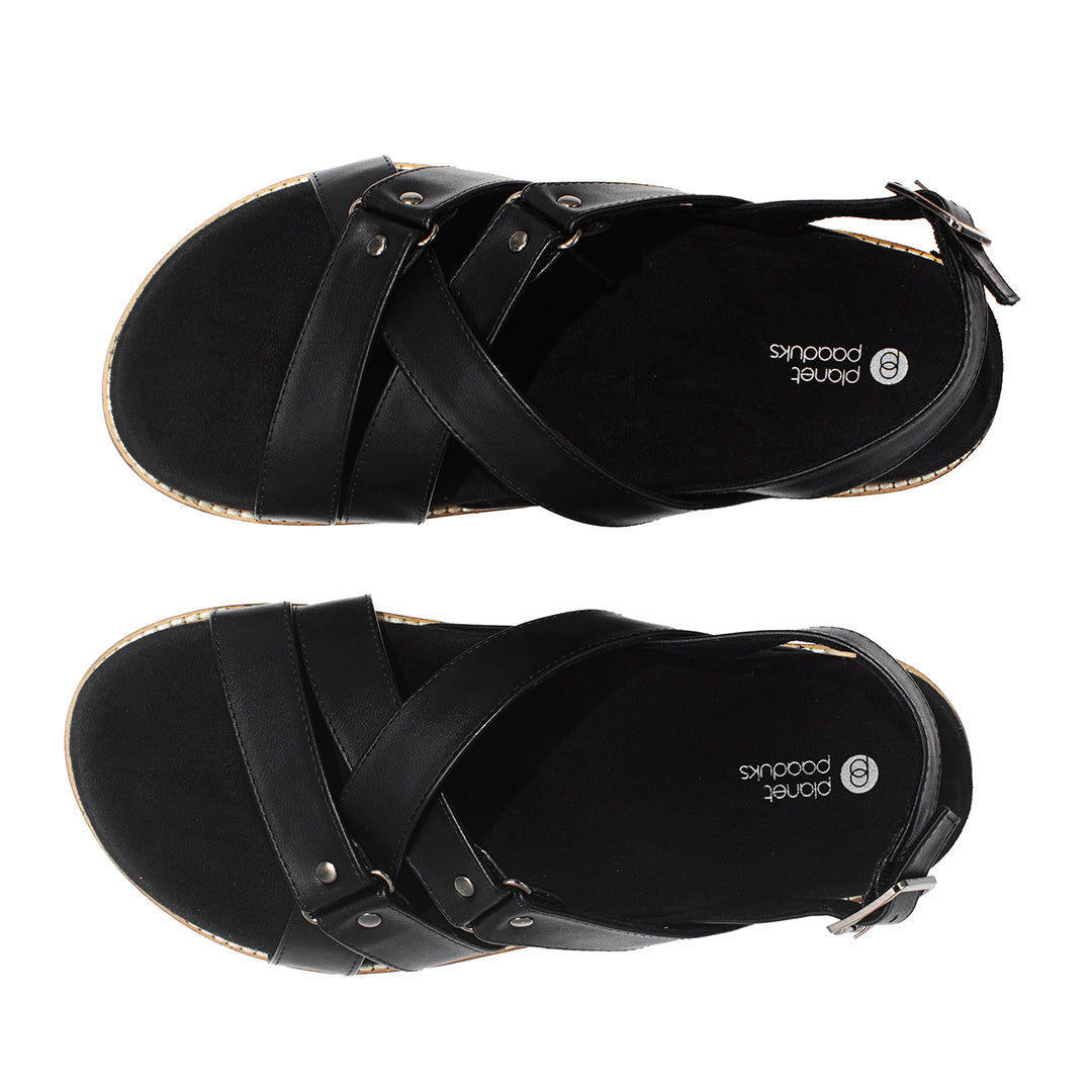 Fox Luxe Crossover Vegan Leather Black Men Sandals Planet Paaduks