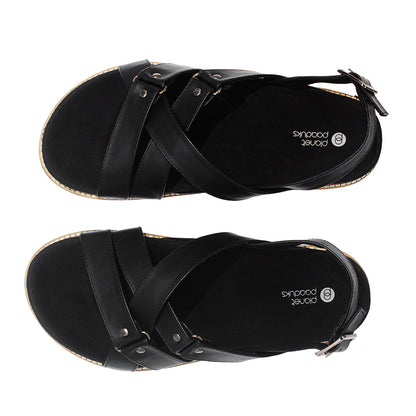 Fox Luxe Crossover Vegan Leather Black Men Sandals Planet Paaduks