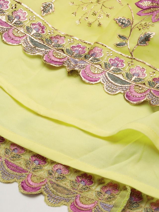 Bollywood Vogue Ready To Wear Yellow Organza Embroidered Gown