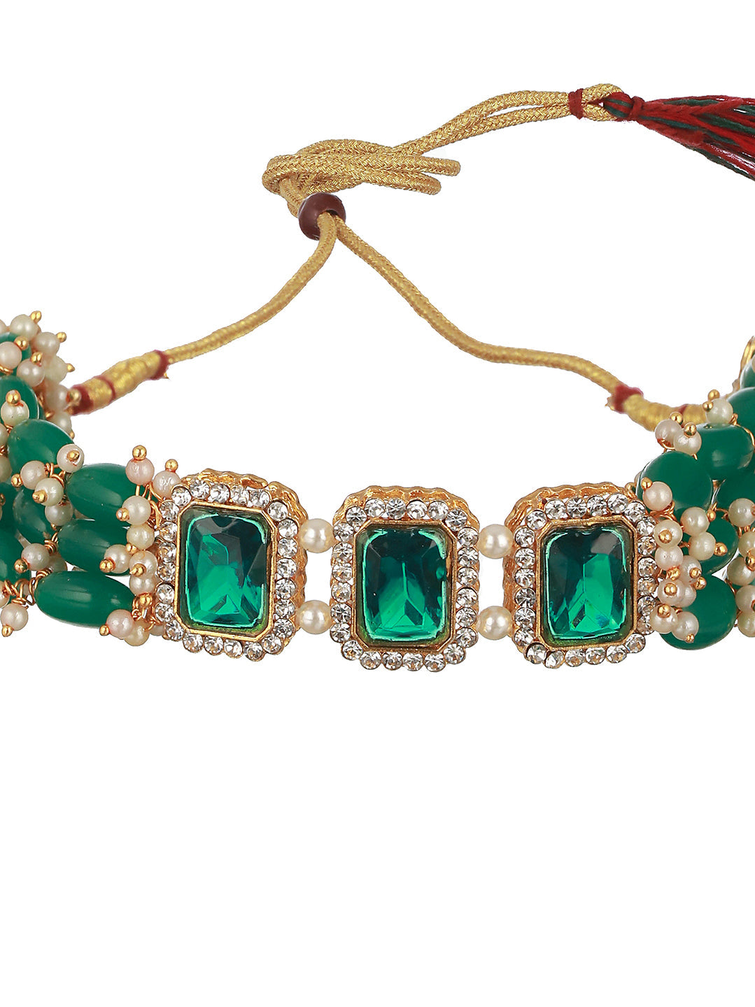 Gold-Plated Stone-Studded & Pearl Beaded Jewellery Set