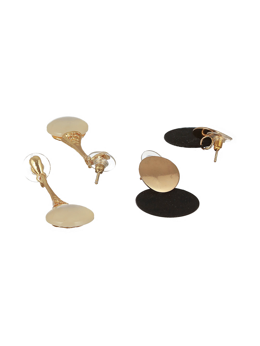 White Gold-Toned & Black Contemporary Set Of 2 Drop Earrings