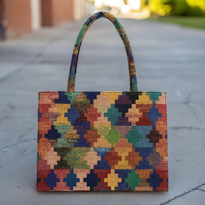 Plum Geo-Weave Jacquard Tote Bag