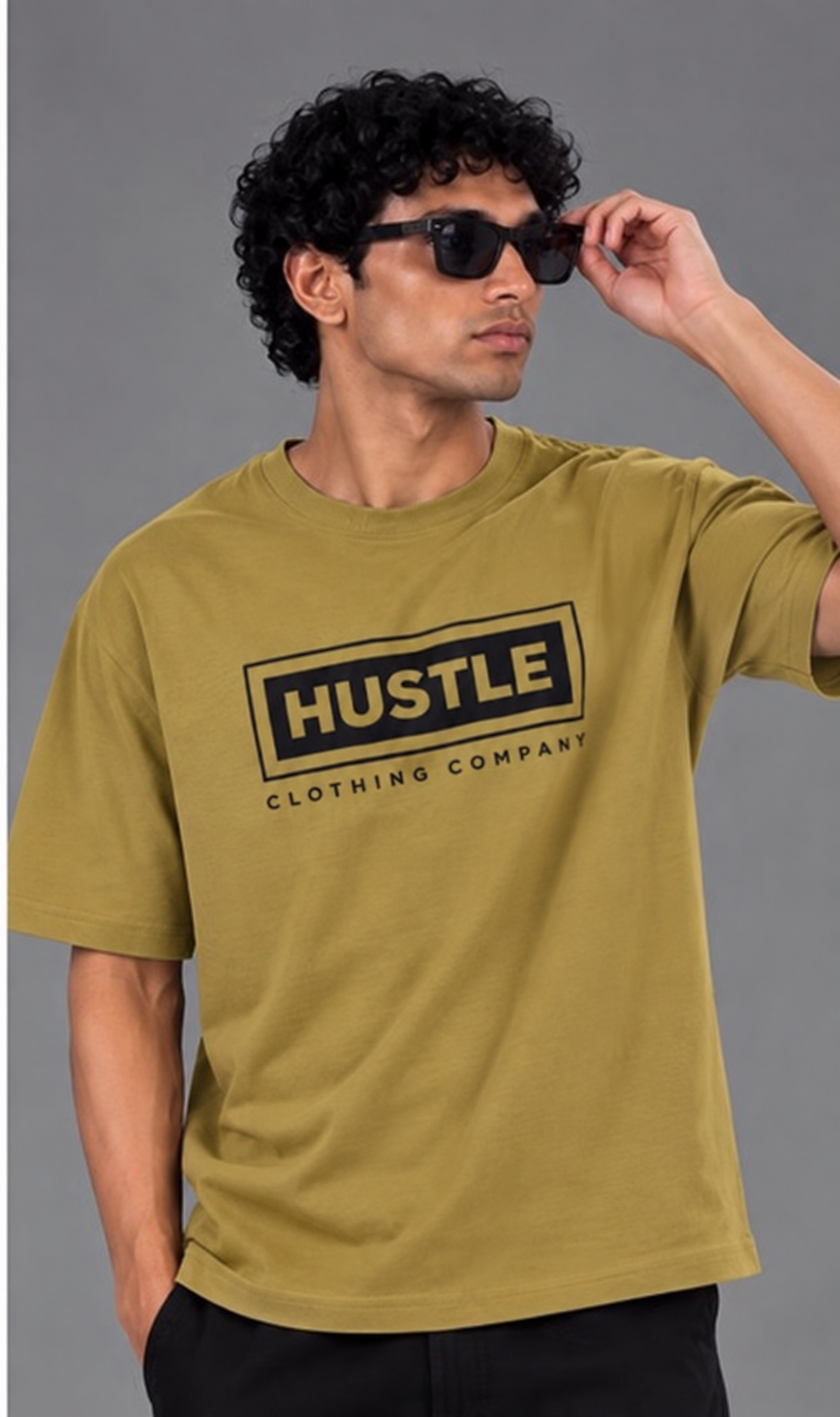 HUSTLE Men's Crew Neck Oversized T-Shirt – Golden Olive
