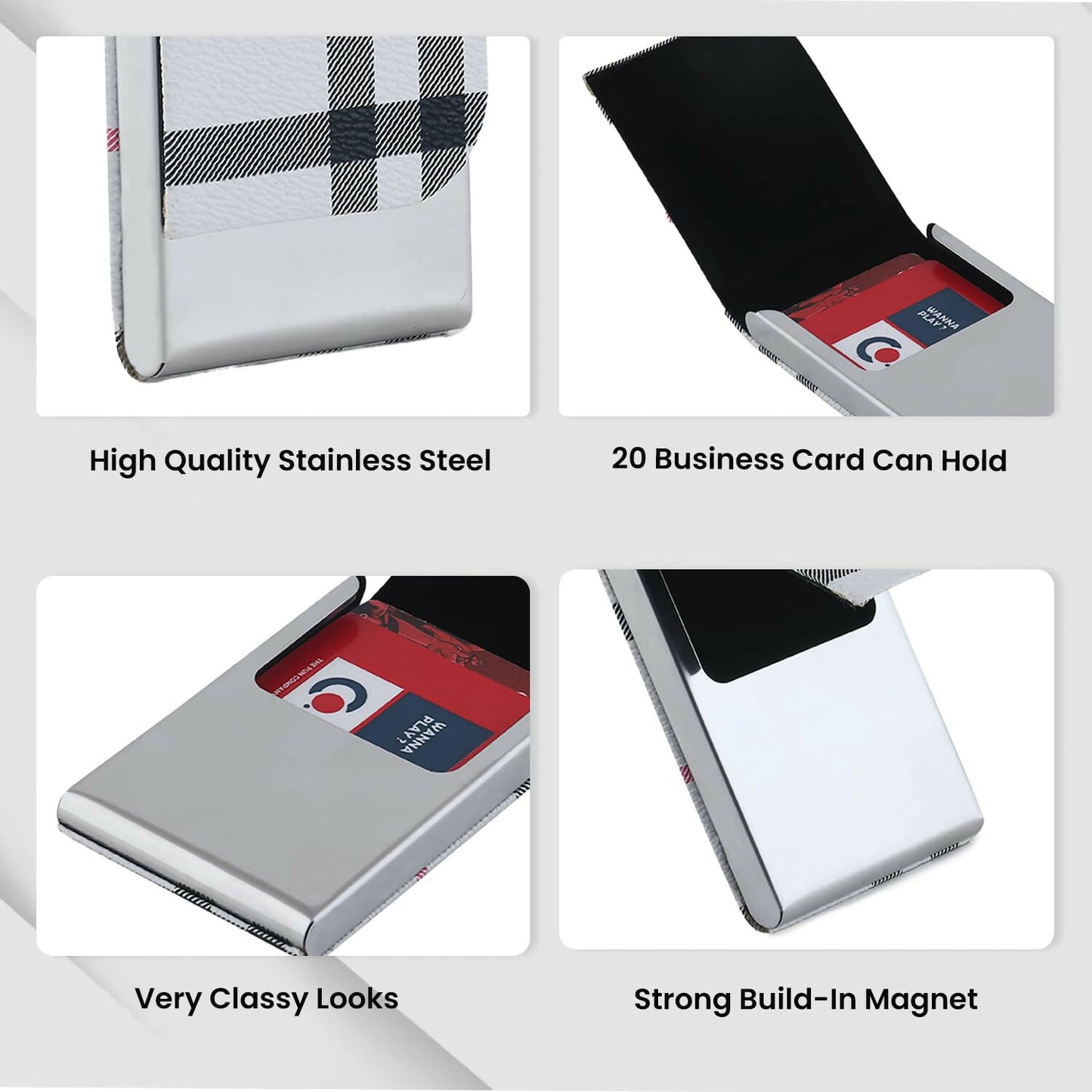 Burb Check Unisex Vertical Card Holder for Credit Debit ATM Business Visiting RFID Blocking Stainless Steel (1 x 10 x 6 cm)