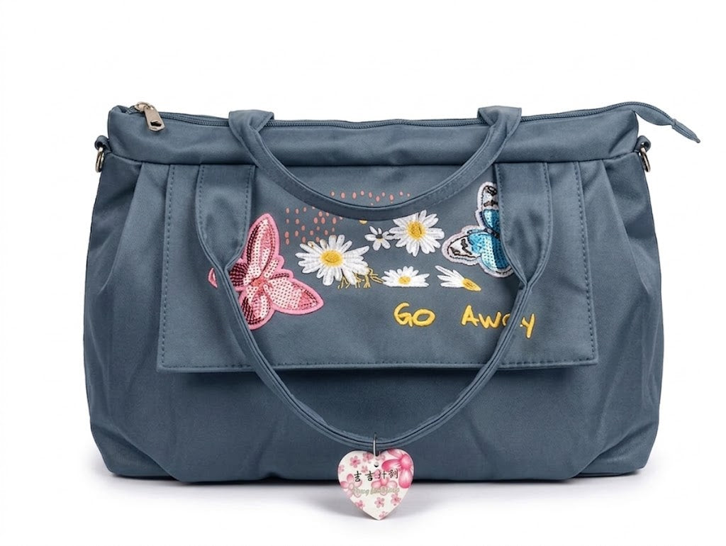 Buddy Cares Women Floral & Butterfly Embroidered Shoulder Bag | Adjustable Crossbody Strap – Blue – view 2 – Buddy Cares
