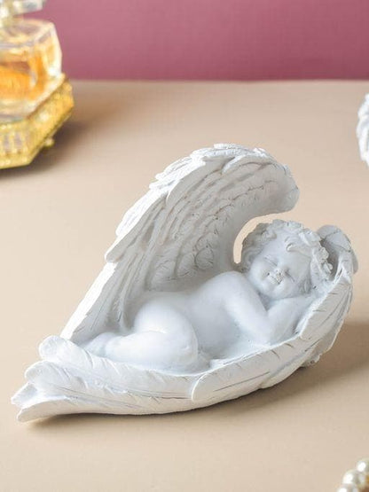 KariGhar Resin White Sleeping Angel Statue Catholic Idol for home, Prayer room, Bedroom (Cream) - HalfPe