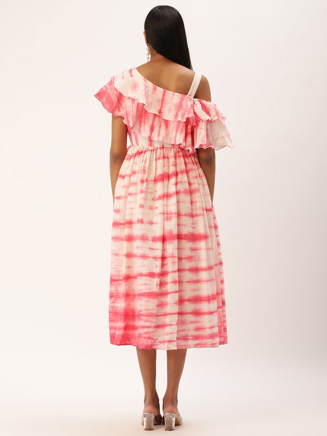 Bollywood Vogue Ready To Wear Pink Tie N Dye Ruffled Dress