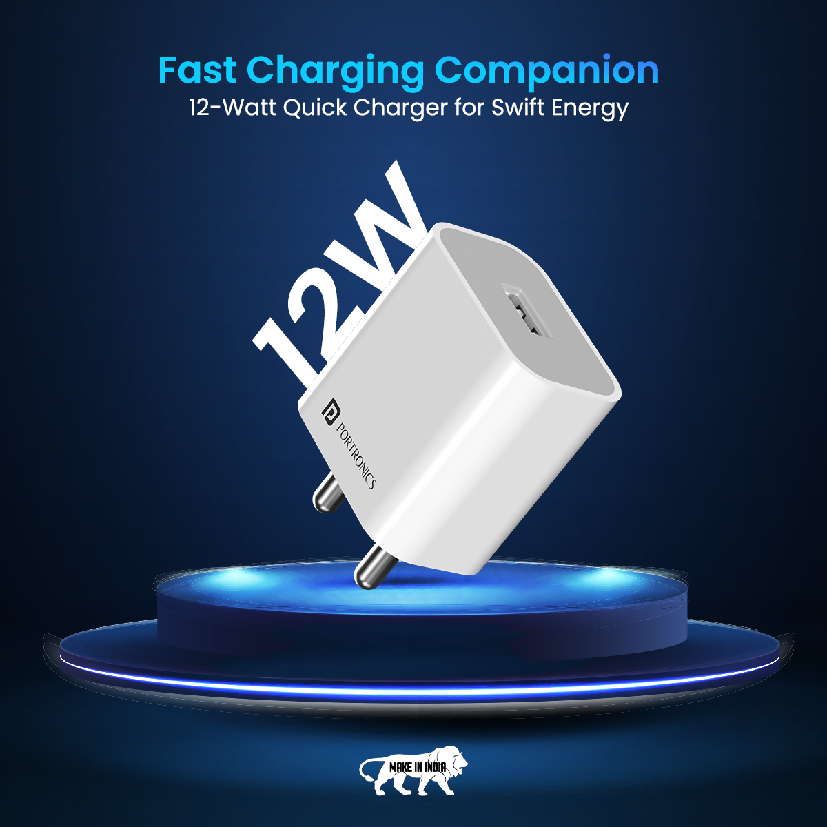 Portronics Adapto 12 12W 2.4A Fast Wall Charger with Single USB Port for Smartphones & USB Devices – White
