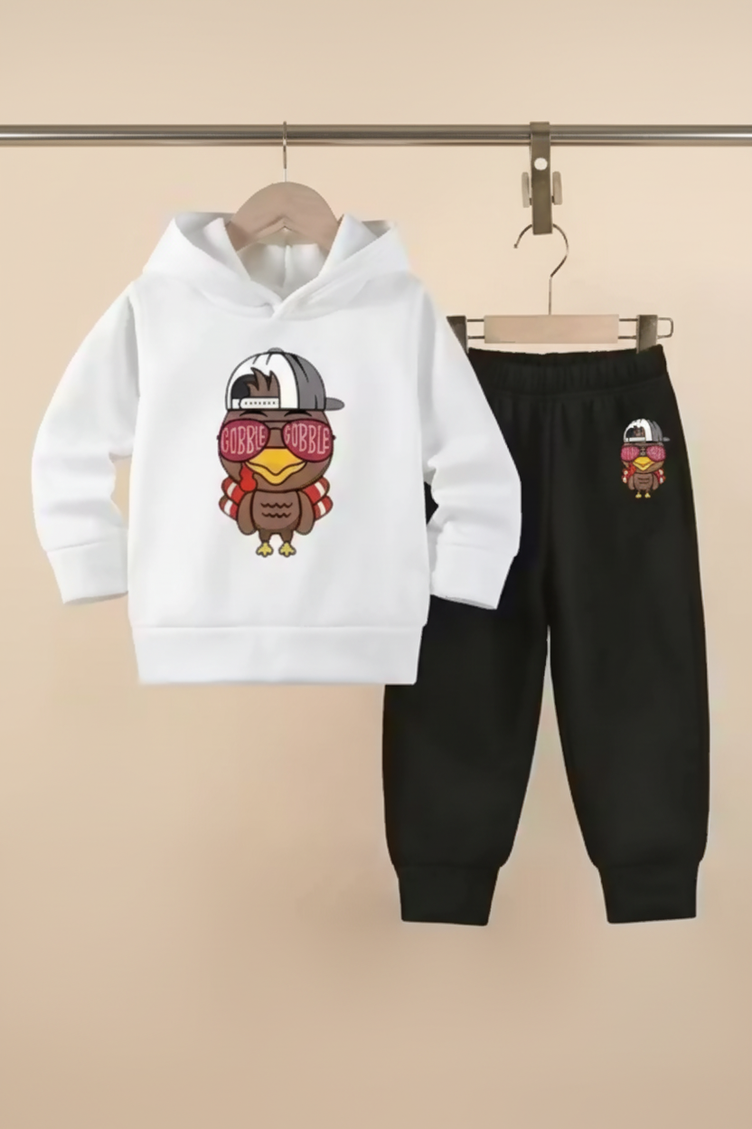 Funky Bird Print Hoodie Set for Kids Luck Fashion