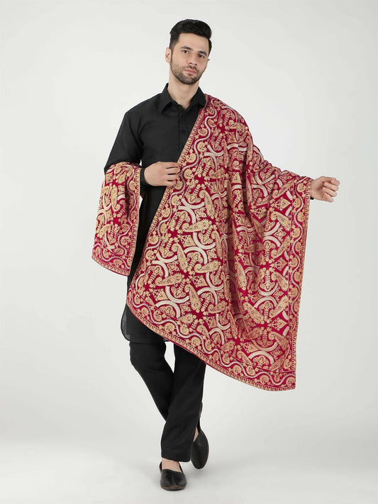 Paisley Patterned Embroidered Velvet Shawl - HalfPe