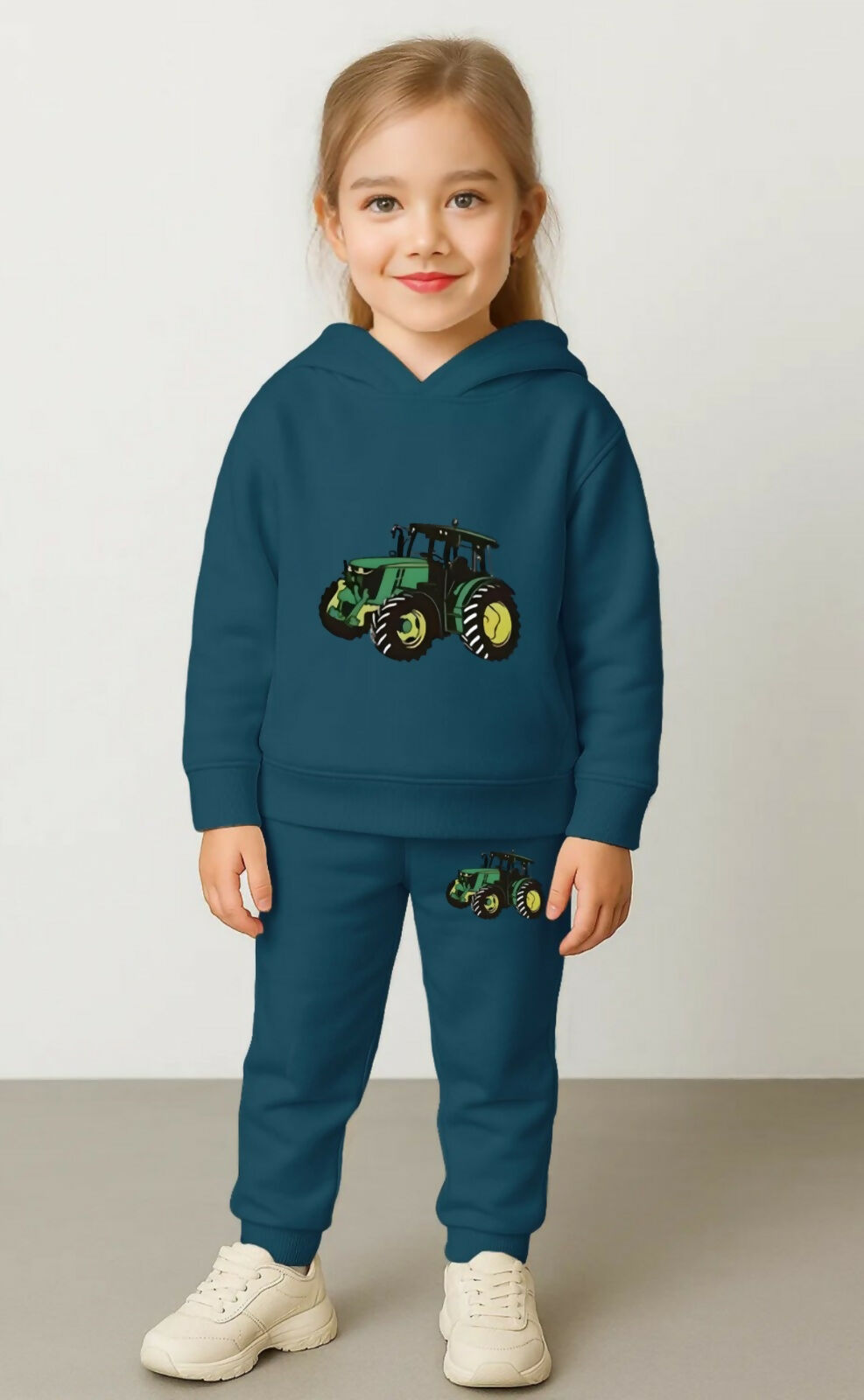 Girls' Premium Blue Cotton Blend Tracksuit Set – Fun Graphic Print Hoodie & Joggers (Ages 0 Months to 7 Years) Luck Fashion