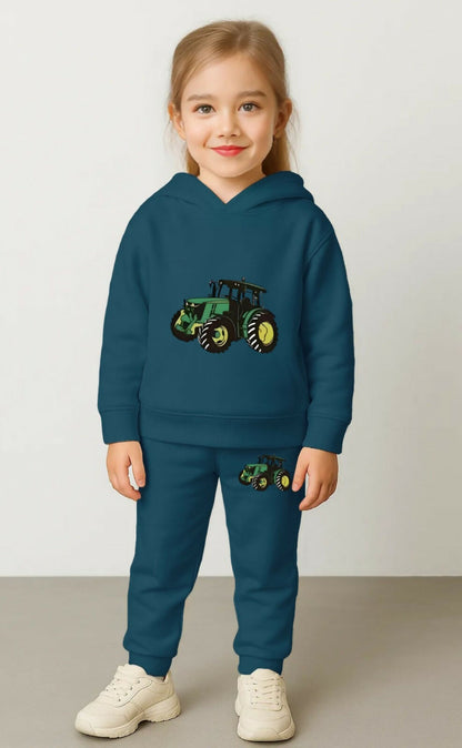 Girls' Premium Blue Cotton Blend Tracksuit Set – Fun Graphic Print Hoodie & Joggers (Ages 0 Months to 7 Years) Luck Fashion