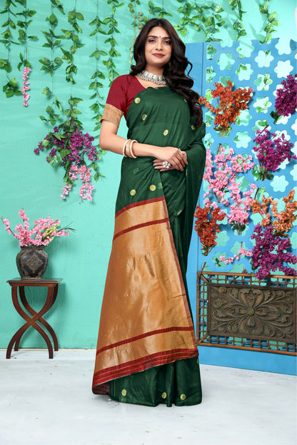 AXONIT Emerald Heritage Emerald Green Jacquard Silk Saree with Gold Zari