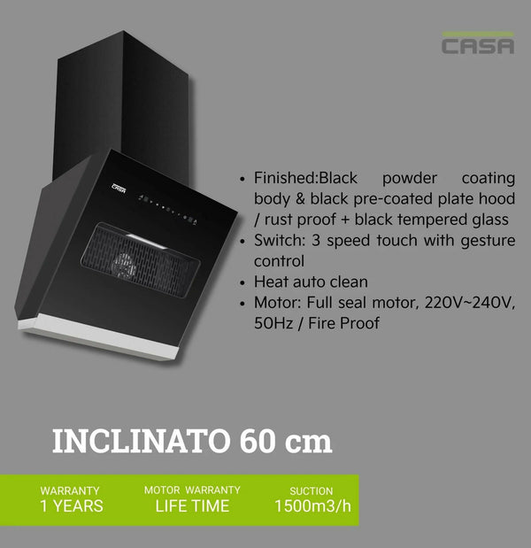 Casa Inclinato 90cm Black Chimney CASA Home Appliances