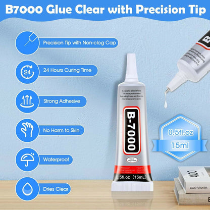 B7000 (50ML/1.68) fl.oz Multi-Purpose Glue - Strong Adhesive for Mobile Phones, Shoes, Jewelry, Clothes, Beads, Glass, Stones, Aari Work, Crafts, DIY Repairs - Bonds Fabric, Metal, Wood, and Plastic (Pack of 2)