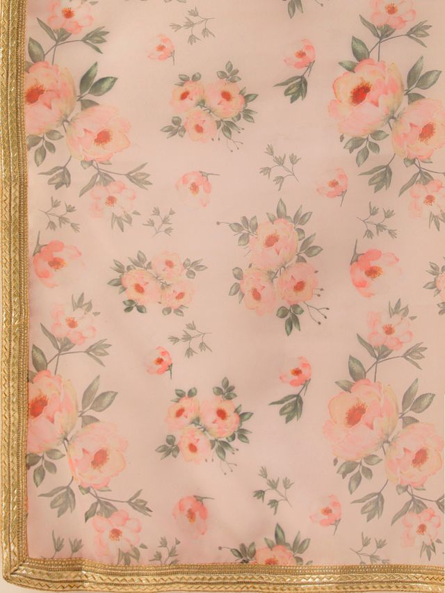 Bollywood Vogue Ready To Wear Pink Jacquard Kurti With Printed Pant N Dupatta