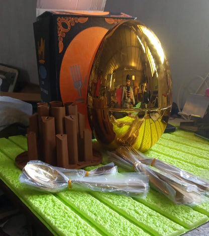 Premium 24-Piece Golden Cutlery Set with Stylish Oval Stand