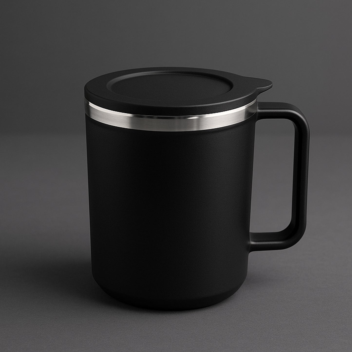 Apex Happy Mug with Silicone Lid – 400 ml with Double Wall Insulated Travel Mug (Black)