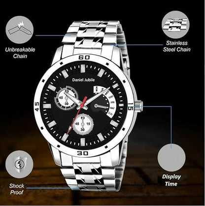 Men’s Analog Wrist Watch | Sleek Stainless Steel Strap with Day Function Feature