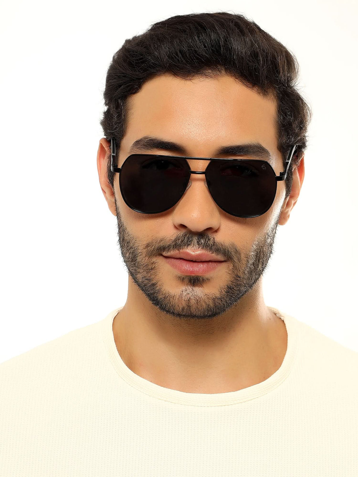 Eyejack Black Aviator Sunglasses for Men and Women - Style L839 - worn by a male model (image 1)