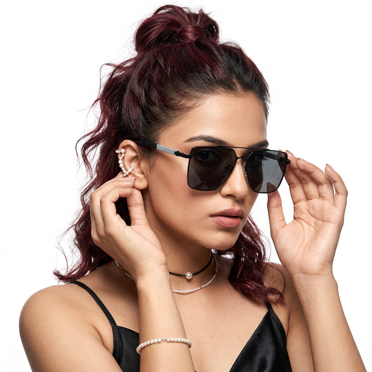 Eyejack Black Square Sunglasses for Men and Women - Style L903 - worn by a male model (image 3)