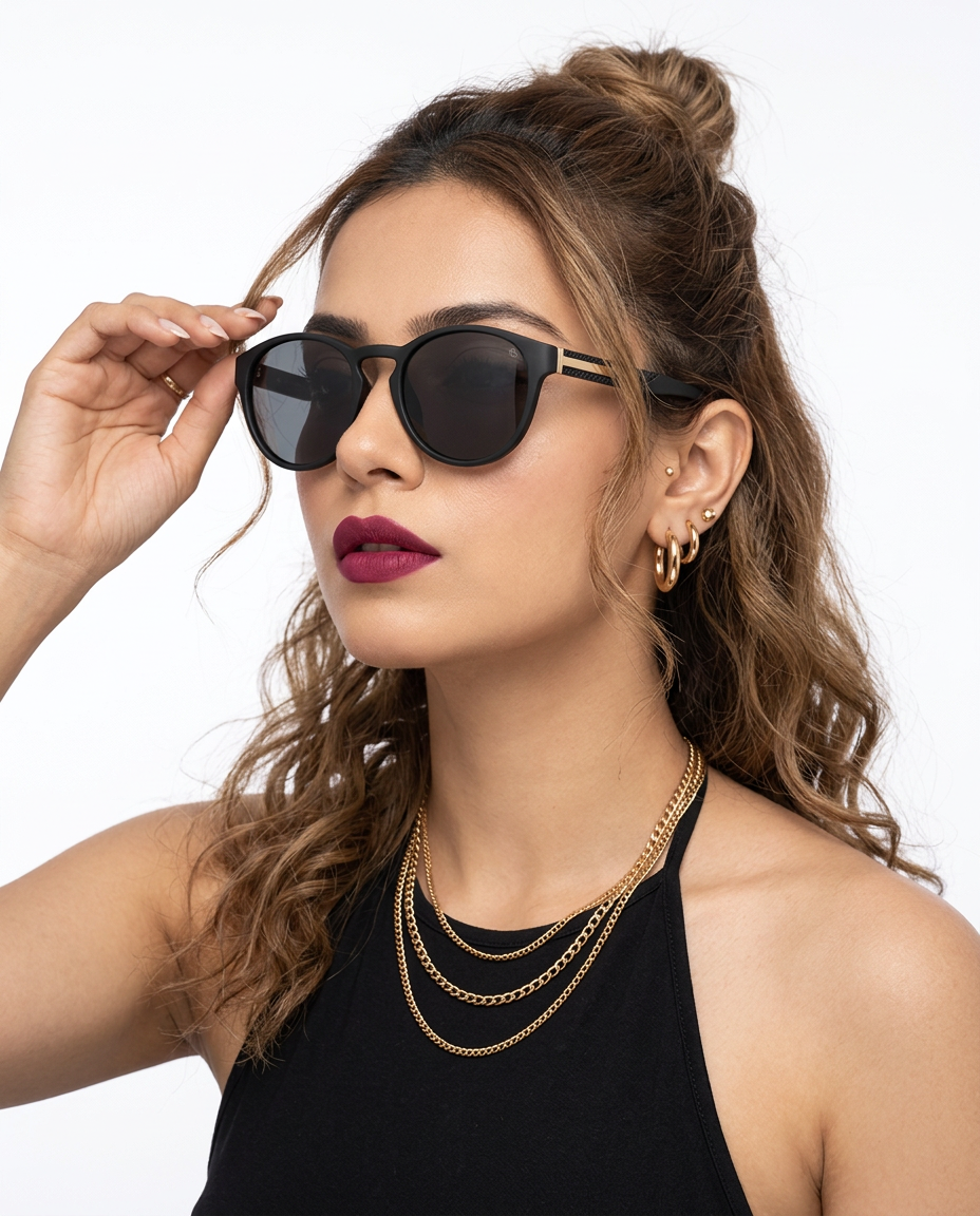 Eyejack Black Round Sunglasses for Men and Women - Style 1047 - worn by a male model (image 3)