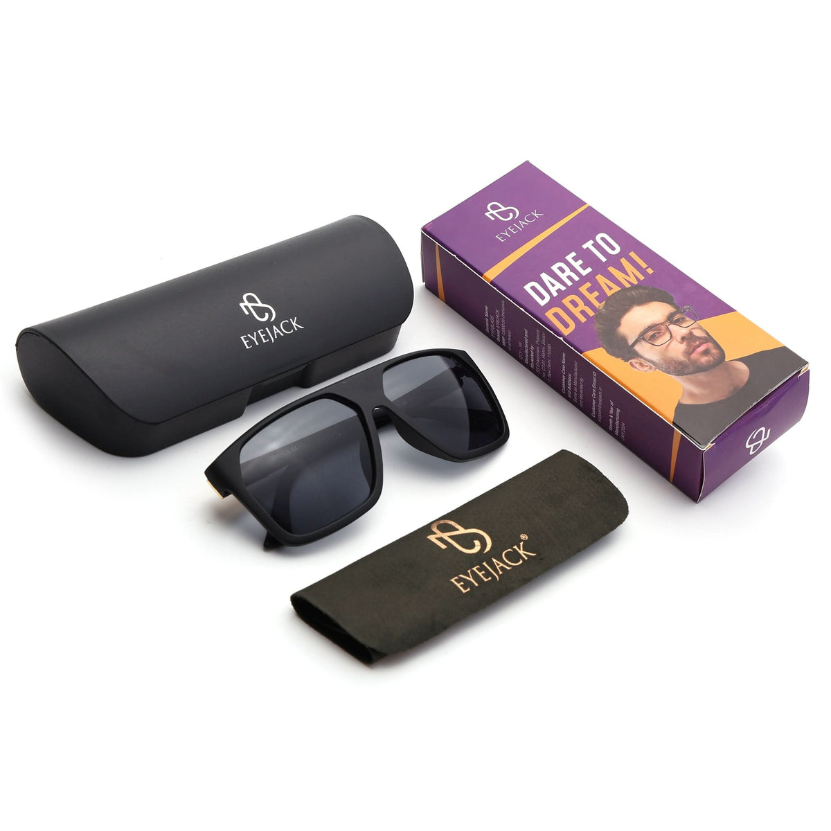 Eyejack Black Wayfarer Sunglasses for Men and Women - Style 1050 - detail view
